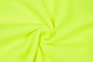 Close-up of neon yellow ribbed knit fabric texture showing elastic vertical weave details