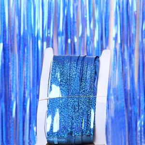 Blauer holografischer Laser-Fransenvorhang für die Dekoration der Geburtstagsparty