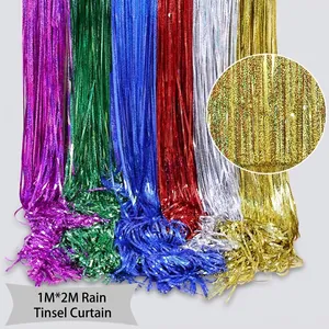 Close-up of 1x2m colorful laser tinsel curtains showing reflective metallic texture