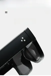 Gros plan de lunettes de soleil carrées montrant trois rivets et une texture de matériau élastique