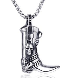 Men's 316 Stainless Steel Cowboy Boot Skull Pendant Necklace Gothic Punk Rock Scorpion Cross Retro Jewelry