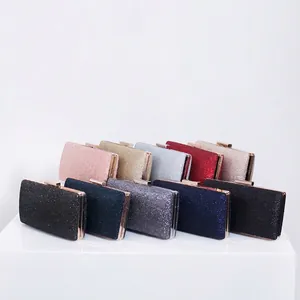 Elegant multi-color glitter evening clutch bags with metallic frame and snap closure