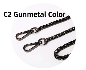 Detailed view of c2 gunmetal woven chain strap with rotating lobster swivel hooks