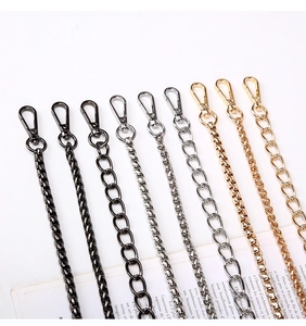 Detail of alloy metal handbag chains in gold, silver and gun black finishes