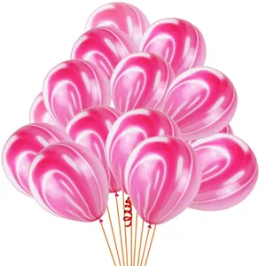 Pink and white marble agate latex balloons for wedding and birthday party decorations