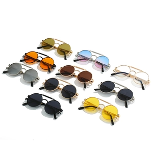 Steampunk round sunglasses with metal frames and colorful lenses in various color options