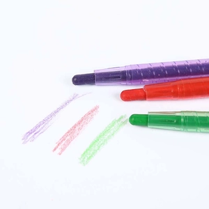 Washable twistable crayons set with purple, red and green strokes for kids drawing