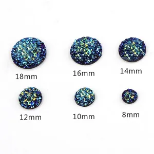 Shimmering Round Resin Cabochons Flat Back Crystal Cluster Texture DIY Jewelry Making Findings Iridescent Starry Style