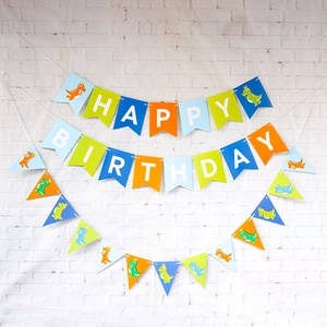 Colorful dinosaur themed happy birthday banner decoration for kids first birthday party