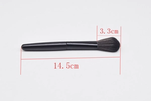 Macro shot of a powder brush showing dimensions of 14.5cm total length and 3.3cm soft bristles