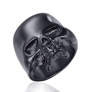Punk Rock Men's Stainless Steel Skull Ring Gothic Skeleton Head Finger Ring For Men Women Black Gold Silver Fashion Jewelry