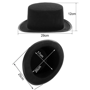 Black punk style jazz top hat with detailed dimensions 29x25cm and 12cm height