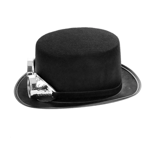Steampunk black felt top hat with silver metallic goggles for Halloween cosplay party decor