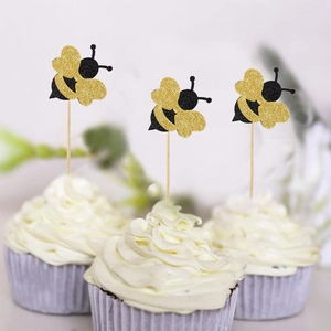 Honeycomb Bee Cake Toppers Glitter Paper Picks Dessert Table Decoration For Kids Birthday Baby Shower Party Novelty
