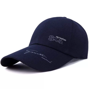 Unisex navy blue canvas baseball cap with white SPORTS embroidery and adjustable strap