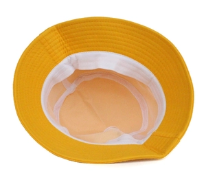 Detail view of cotton bucket hat interior showing white sweatband and quality stitching