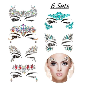 Detailed set of 6 rainbow rhinestone face stickers for festival makeup and eye art