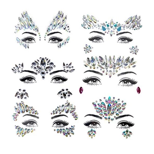 Detailed set of six unique crystal facial jewels with colorful resin rhinestones