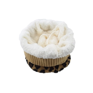 Winter thermal knit neck warmer featuring leopard print and plush fleece lining texture
