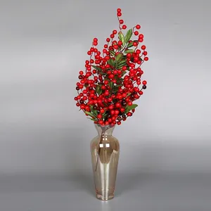 Artificial Red Berry Branches Vivid Holly Berries With Green Leaves For Christmas Home DIY Wreath Decor Foam And Satin