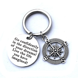Silver stainless steel 2026 graduation keychain with anchor compass and dream quote charm