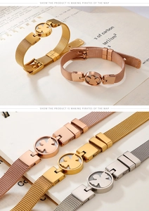 Detailed view of mesh band angel bracelets in rose gold, gold, and silver finishes