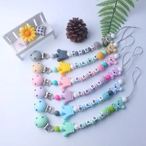 Cute koala silicone baby pacifier clips with colorful beads and wooden accents