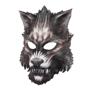 Realistic gray wolf EVA half-face mask for Halloween masquerade party with sharp teeth