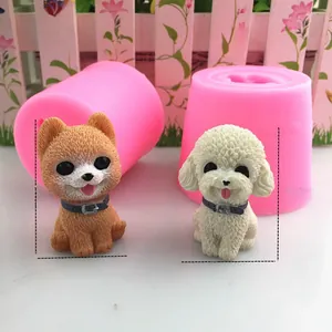 Detail of Pomeranian and Teddy dog silicone molds showing intricate fur texture on mousse