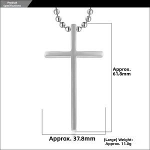 Polished silver cross pendant size details with 61.8mm height and 37.8mm width