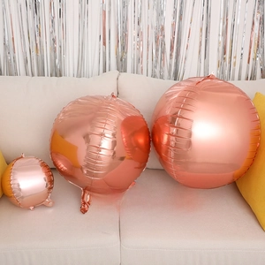 Three-size set of shiny rose gold 4D round foil balloons for elegant party decoration