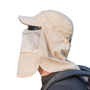 Beige multifunktionaler Angelhut mit Gesichtsschutz und Nackenschutz