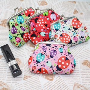 Set of four colorful ladybug pattern coin purses with vintage metal clasp closure