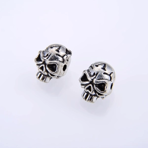 Pair of vintage silver skull charms with antique texture for DIY jewelry making