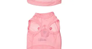 Detailed view of pink pet vest featuring a crown print and Princess text for small dogs