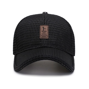 Men's black mesh breathable baseball cap with Ediko brown leather patch