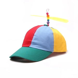 Kids baseball cap with a colorful propeller and multi-colored patchwork design