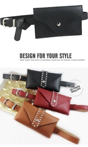 Three-color faux leather waist bag set with stud details and silver metallic buckle