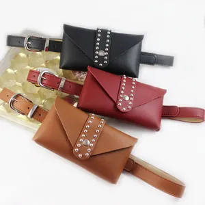 Minimalist envelope waist bags in black, burgundy, and brown with silver rivet studs