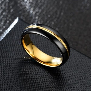 Brushed black and gold stainless steel ring for men and women in minimalist style