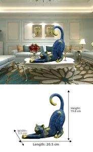 Creative resin cat sculpture dimensions and elegant blue gold home decor scene