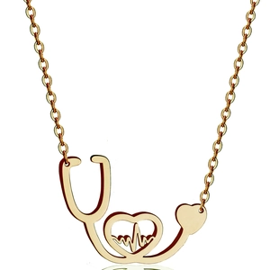 Stethoscope Heartbeat Pendant Necklace Stainless Steel Electroplated Medical Theme Jewelry For Women Nurse Doctor Gift