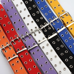 Chic canvas belt with double grommet eyelets and twin pin buckle in multiple colors