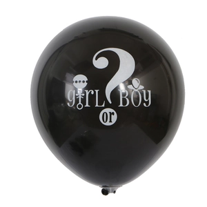 36-inch black gender reveal latex balloon with white boy or girl question mark print