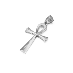 Polished silver stainless steel Ankh cross pendant necklace for men in a minimalist style