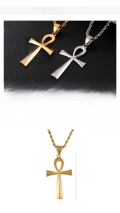 Detailed view of stainless steel Ankh cross pendant with size measurements 40x25mm