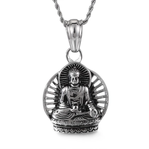 Pendentif Bouddha vintage en acier inoxydable argenté pour collier homme