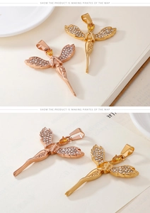 Close-up of angel pendant with pave zircon wings and pear-cut yellow gemstone detail