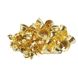 Golden Christmas bell pendants for holiday tree decoration and festive atmosphere