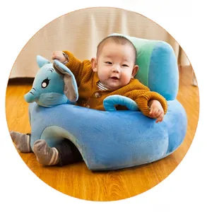 Detail of plush baby support sofa in blue elephant shape with soft seating comfort